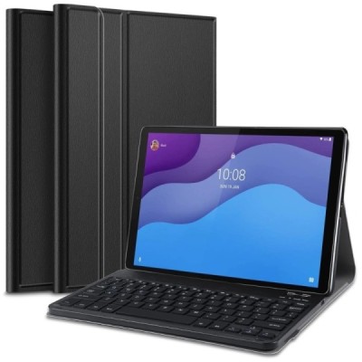 Lenovo Tab M10 10.1" HD Gen 2 (X306F, X306X) чехол-книжка из черной кожи с беспроводной клавиатурой Bluetooth | Vacins.lv