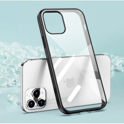 Apple iPhone 12 (12 Pro) elegants „IPAKY“ Royal dzidrs (caurspīdīgs) silikona apvalks (apmales melnā krāsā) | Vacins.lv