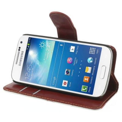 Atverčiamas Samsung Galaxy S4 Mini dėklas (piniginė) - ruduo / Priedai.lt