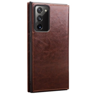 Samsung Galaxy Note 20 (N980F) „QIALINO“ atvēramais ādas brūns maciņš - maks | Vacins.lv