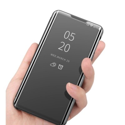 Samsung Galaxy A42 5G plastmasas atvērams melns ādas maciņš | Vacins.lv