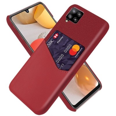 Samsung Galaxy A42 5G „KSQ“ Shell sarkans ādas apvalks ar iebūvētu karšu turētāju | Vacins.lv