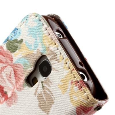 Atverčiamas Samsung Galaxy S4 Mini gėlėtas spalvotas dėklas (piniginė) / Priedai.lt
