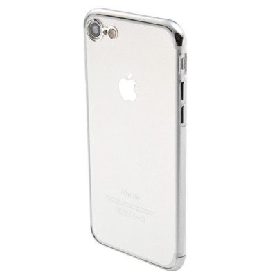 Apple iPhone 7 (iPhone 8, SE 2020) „Sulada“ твердый (ТPU) силиконовый, прозрачный, тонкий чехол с серебристой рамкой | Vacins.lv