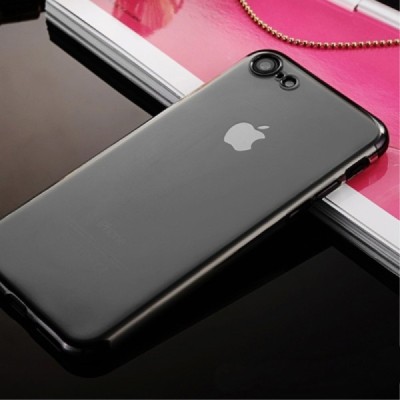 Apple iPhone 7 (iPhone 8, SE 2020) elegants „Sulada“ dzidrs (caurspīdīgs) silikona TPU apvalks (apmales melnā krāsā) | Vacins.lv