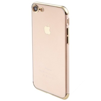 Apple iPhone 7 (iPhone 8, SE 2020) elegants „Sulada“ dzidrs (caurspīdīgs) silikona TPU apvalks (apmales zeltā krāsā) | Vacins.lv
