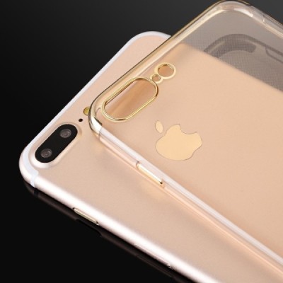 Apple iPhone 7 (iPhone 8, SE 2020) „Sulada“ твердый (ТPU) силиконовый, прозрачный, тонкий чехол с золотой рамкой | Vacins.lv