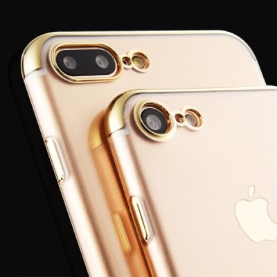 Apple iPhone 7 (iPhone 8, SE 2020) „Sulada“ твердый (ТPU) силиконовый, прозрачный, тонкий чехол с золотой рамкой | Vacins.lv