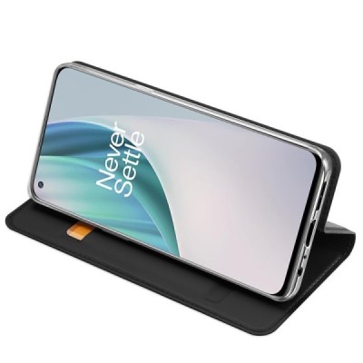 OnePlus Nord N10 5G „Dux Ducis“ Skin sērijas melns ādas atvērams maciņš | Vacins.lv