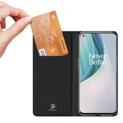 OnePlus Nord N10 5G „Dux Ducis“ Skin sērijas melns ādas atvērams maciņš | Vacins.lv