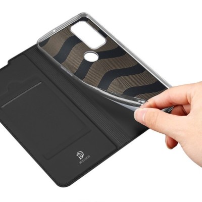 OnePlus Nord N10 5G „Dux Ducis“ Skin sērijas melns ādas atvērams maciņš | Vacins.lv