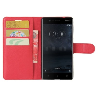 Nokia 3 открываемый красный кожаный чехол - книжка | Vacins.lv