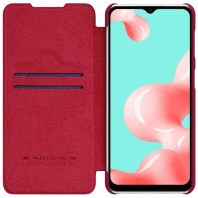 Роскошный красный кожаный чехол Nillkin Qin Series для Samsung Galaxy A32 5G | Vacins.lv