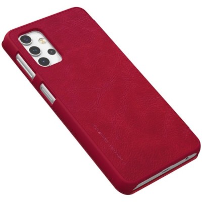 Роскошный красный кожаный чехол Nillkin Qin Series для Samsung Galaxy A32 5G | Vacins.lv