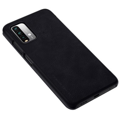 Роскошный чёрный кожаный чехол Nillkin Qin Series для Xiaomi Redmi 9T 5G | Vacins.lv