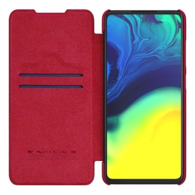 Greznais „Nillkin“ Qin sērijas ādas atvērams sarkans Samsung Galaxy A52 5G (A526B) | Vacins.lv