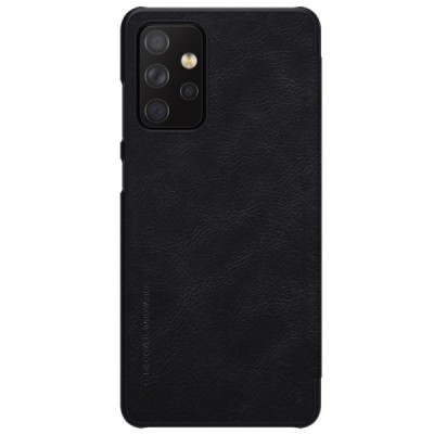 Роскошный чёрный кожаный чехол Nillkin Qin Series для Samsung Galaxy A72 (A726B) | Vacins.lv