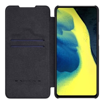 Роскошный чёрный кожаный чехол Nillkin Qin Series для Samsung Galaxy A72 (A726B) | Vacins.lv
