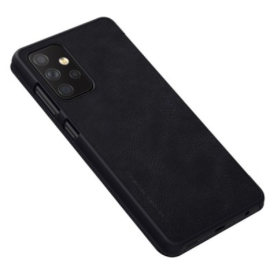 Роскошный чёрный кожаный чехол Nillkin Qin Series для Samsung Galaxy A72 (A726B) | Vacins.lv