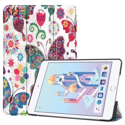 Apple iPad mini 4 (iPad mini 2019) „Butterflies“ открываемый разноцветный кожаный чехол - книжка | Vacins.lv
