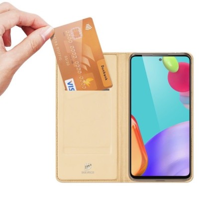Samsung Galaxy A52 5G (A526B, A525F) Dux Ducis Skin sērijas zelta ādas atvērams maciņš | Vacins.lv