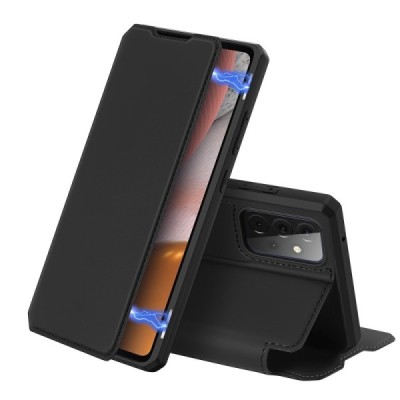 Samsung Galaxy A72 5G (A726B, A725F) Dux Ducis Skin X sērijas melns ādas atvērams maciņš | Vacins.lv