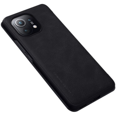 Роскошный чёрный кожаный чехол Nillkin Qin Series для Xiaomi Mi 11 | Vacins.lv