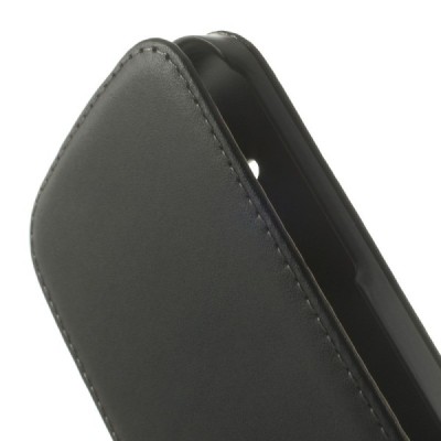 HTC One Mini 2 klasisks ādas vertikāli atvēramais melns futrālis / Vacins.lv
