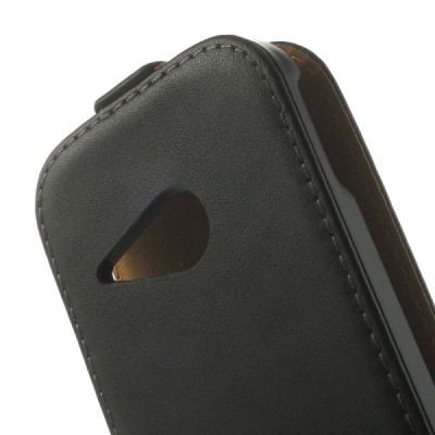 HTC One Mini 2 klasisks ādas vertikāli atvēramais melns futrālis / Vacins.lv
