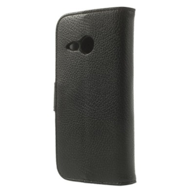 HTC One Mini 2 atvēramais melns ādas Litchi futrālis - maciņš / Vacins.lv