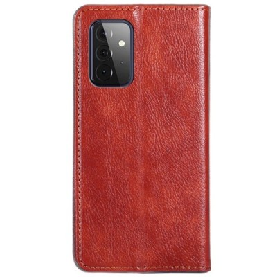 Твердый коричневый кожаный чехол-книжка для Samsung Galaxy A72 (A726B, A725F) | Vacins.lv