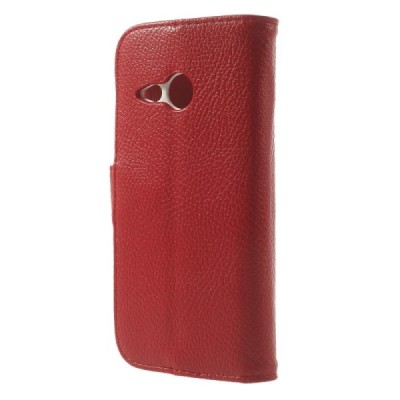 HTC One Mini 2 atvēramais sarkans ādas Litchi futrālis - maciņš / Vacins.lv
