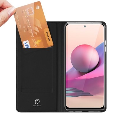 Xiaomi Redmi Note 10 4G (Note 10s, Poco M5s) Dux Ducis Skin sērijas melns ādas atvērams maciņš | Vacins.lv