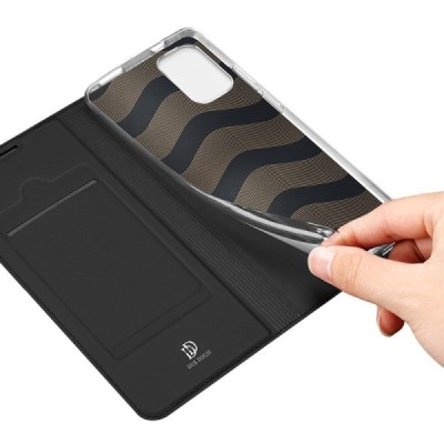 Xiaomi Redmi Note 10 4G (Note 10s, Poco M5s) Dux Ducis Skin sērijas melns ādas atvērams maciņš | Vacins.lv