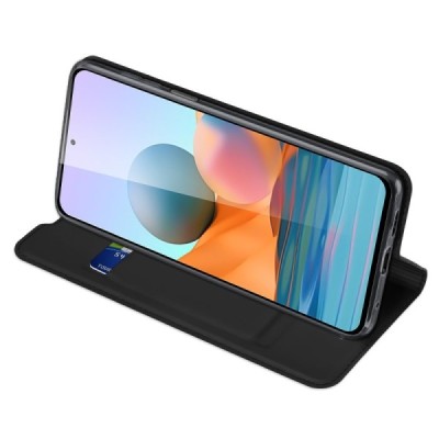 Xiaomi Redmi Note 10 Pro „Dux Ducis“ Skin серии чёрный кожаный чехол-книжка | Vacins.lv