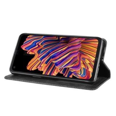 Samsung Galaxy XCover Pro (G715) Vintage melns ādas atvērams maciņš ar magnetu | Vacins.lv