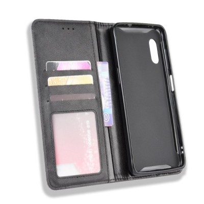 Samsung Galaxy XCover Pro (G715) Vintage melns ādas atvērams maciņš ar magnetu | Vacins.lv