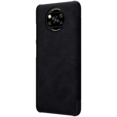 Xiaomi Poco X3 (X3 Pro) greznais „Nillkin“ Qin sērijas ādas atvērams melns maciņš, maks | Vacins.lv