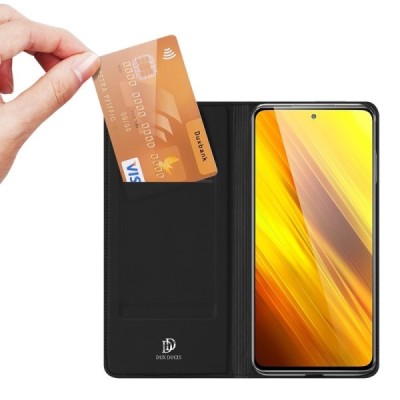 Xiaomi Poco X3 (X3 Pro) „Dux Ducis“ Skin sērijas melns atvērams maciņš, maks | Vacins.lv