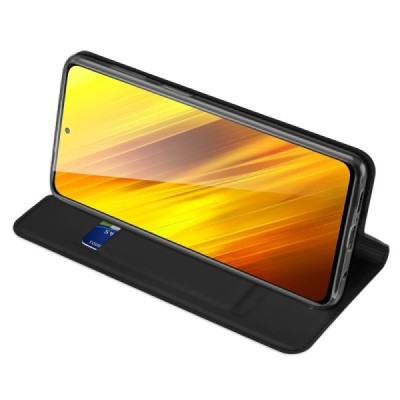 Xiaomi Poco X3 (X3 Pro) „Dux Ducis“ Skin sērijas melns atvērams maciņš, maks | Vacins.lv