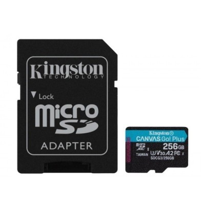 „Kingston“ Canvas Go Plus MicroSD карта памяти 256 Gb, 10 Klasė, U3, V30 с SD-адаптером | Vacins.lv