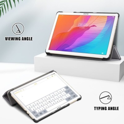 Huawei MatePad T10s 10'' серый кожаный чехол-книжка (складной) | Vacins.lv