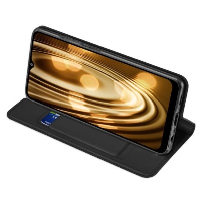 Samsung Galaxy A02s A025 (166.5x75.9x9.2mm) Dux Ducis Skin sērijas melns ādas atvērams maciņš | Vacins.lv