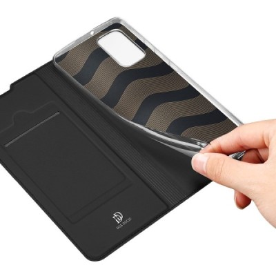 Samsung Galaxy A02s A025 (166.5x75.9x9.2mm) Dux Ducis Skin sērijas melns ādas atvērams maciņš | Vacins.lv