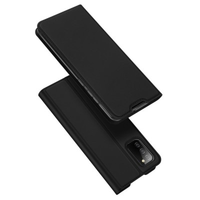 Samsung Galaxy A02s A025 (166.5x75.9x9.2mm) Dux Ducis Skin sērijas melns ādas atvērams maciņš | Vacins.lv