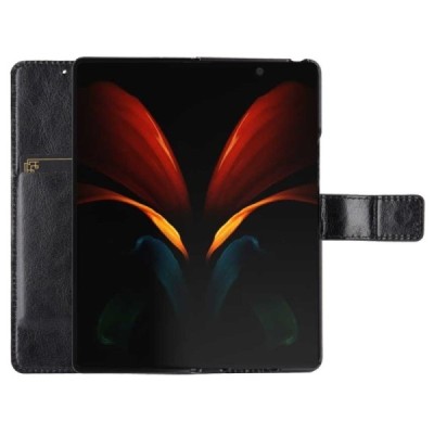 Samsung Galaxy Z Fold2 5G (F916B) чёрный кожаный чехол-книжка | Vacins.lv