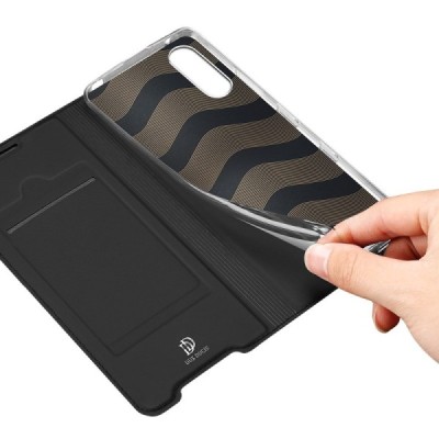 Sony Xperia 10 III „Dux Ducis“ Skin sērijas melns ādas atvērams maciņš | Vacins.lv