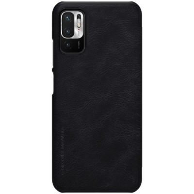 Xiaomi Poco M3 Pro (Redmi Note 10 5G) greznais Nillkin Qin sērijas ādas atvērams melns maciņš, maks | Vacins.lv