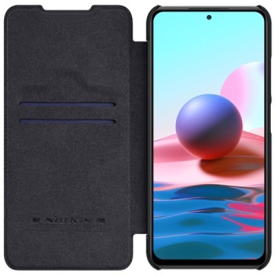 Xiaomi Poco M3 Pro (Redmi Note 10 5G) greznais Nillkin Qin sērijas ādas atvērams melns maciņš, maks | Vacins.lv