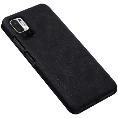 Xiaomi Poco M3 Pro (Redmi Note 10 5G) greznais Nillkin Qin sērijas ādas atvērams melns maciņš, maks | Vacins.lv